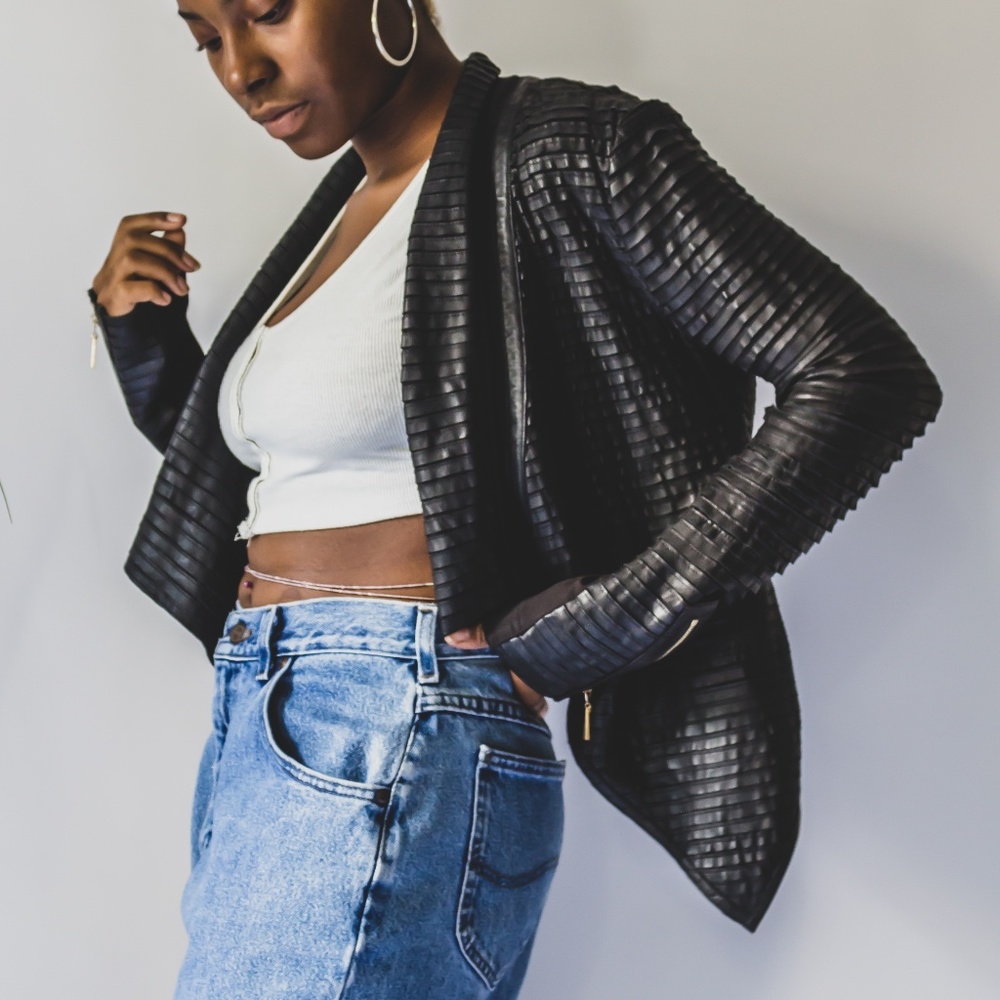 Marciano Black drape leather jacket